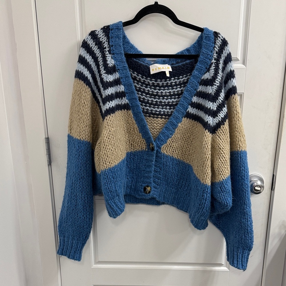 Renata Blue and Tan Striped Women's Cardigan